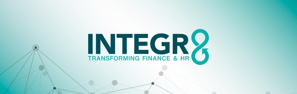 Image of Integr8 logo and wording which says 'Transforming finance and HR'
